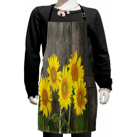 

Sunflower Kids Apron Helianthus Sunflowers Against Weathered Aged Fence Summer Garden Photo Boys Girls Apron Bib with Adjustable Ties for Cooking Baking Painting Brown Yellow Green by Ambesonne