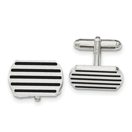 Sterling Silver Black 5 Stripe Enamel Cuff Link