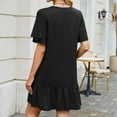 thumbnail image 4 of Solid Color Round Neck Loose Short Sleeve Pleated Dress Summer Dresses Petite Women Petite Womens Dresses Midi Dresses for Women Casual Petite Dresses for Women Casual Long Sleeve Cute Summer Outfits, 4 of 5