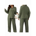 thumbnail image 4 of Women'S 2 Piece Outfits Casual Ribbed Knit Lounge Sets Cozy Half Zip Sweatsuit Sets Wide Leg Jogger Tracksuits Green L, 4 of 8