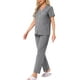 thumbnail image 4 of Conjunto de pijama para mujer INSPIRE CHIC, con botones, suave, de manga corta, ropa de dormir, pantalones largos, conjunto de 2 piezas, XL, gris oscuro, 4 of 6