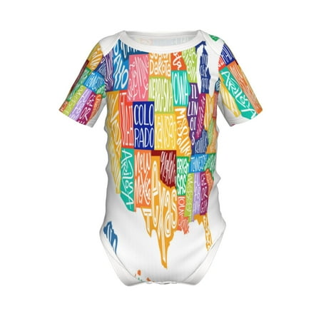 

Lukts USA MAP Print Baby Short Sleeve Romper Onesie for Newborn Baby Boys and Girls-3 Months