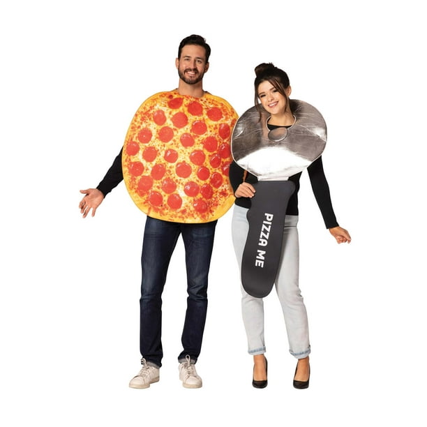 Déguisement couple pizza pepperoni et coupe-pizza adulte 