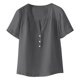 thumbnail image 5 of Craaazy Women's Casual V Neck Blouse, Solid Color Short Sleeve Cotton Linen Top, Loose Fit Comfy Henley Tunic for Daily Wear Gifts, 5 of 9