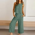 thumbnail image 6 of Women's Summer 2 Piece Outfits Round Neck Sleeveless Top High Waisted Wide Leg Pants Matching Set 2025, 6 of 7