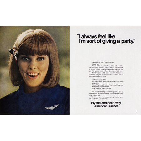 Ad American Airlines 1968 Nadvertisement For American Airlines Featuring A Flight Attendant 1968 Rolled Canvas Art - (1