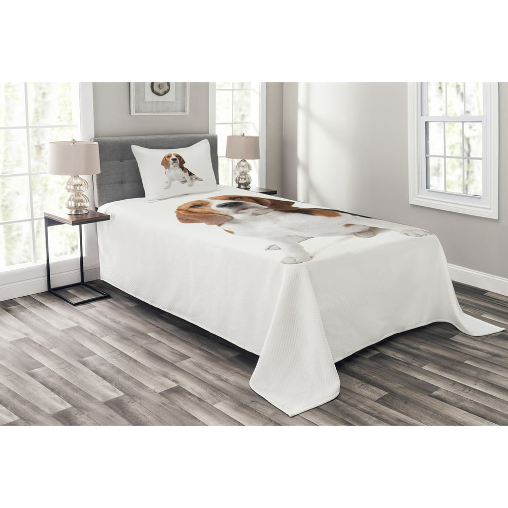 Beagle Bedspread Set Twin Size, Beagle Dog Posing Loving Puppy Furry