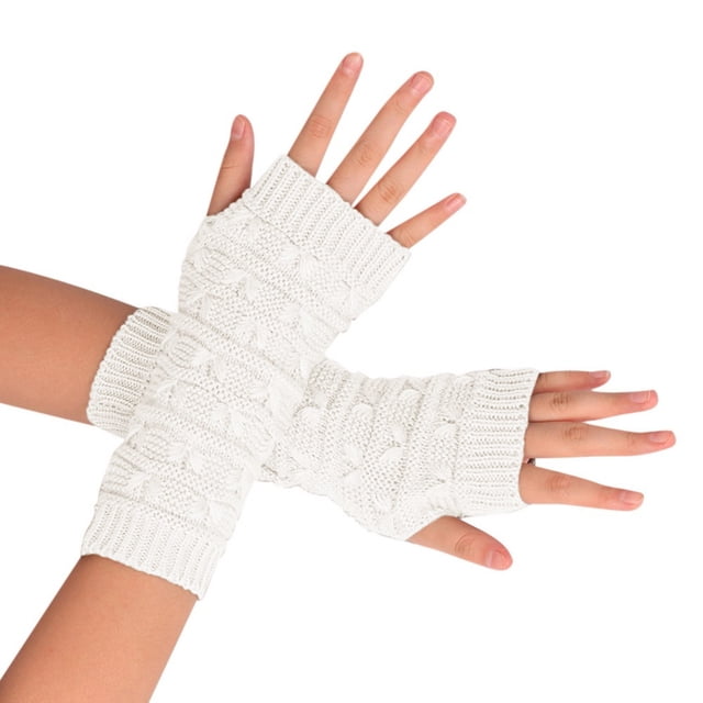 Gants Courts en Laine Tricotée pour Femmes, Demi-Doigts Ouverts, Chauds