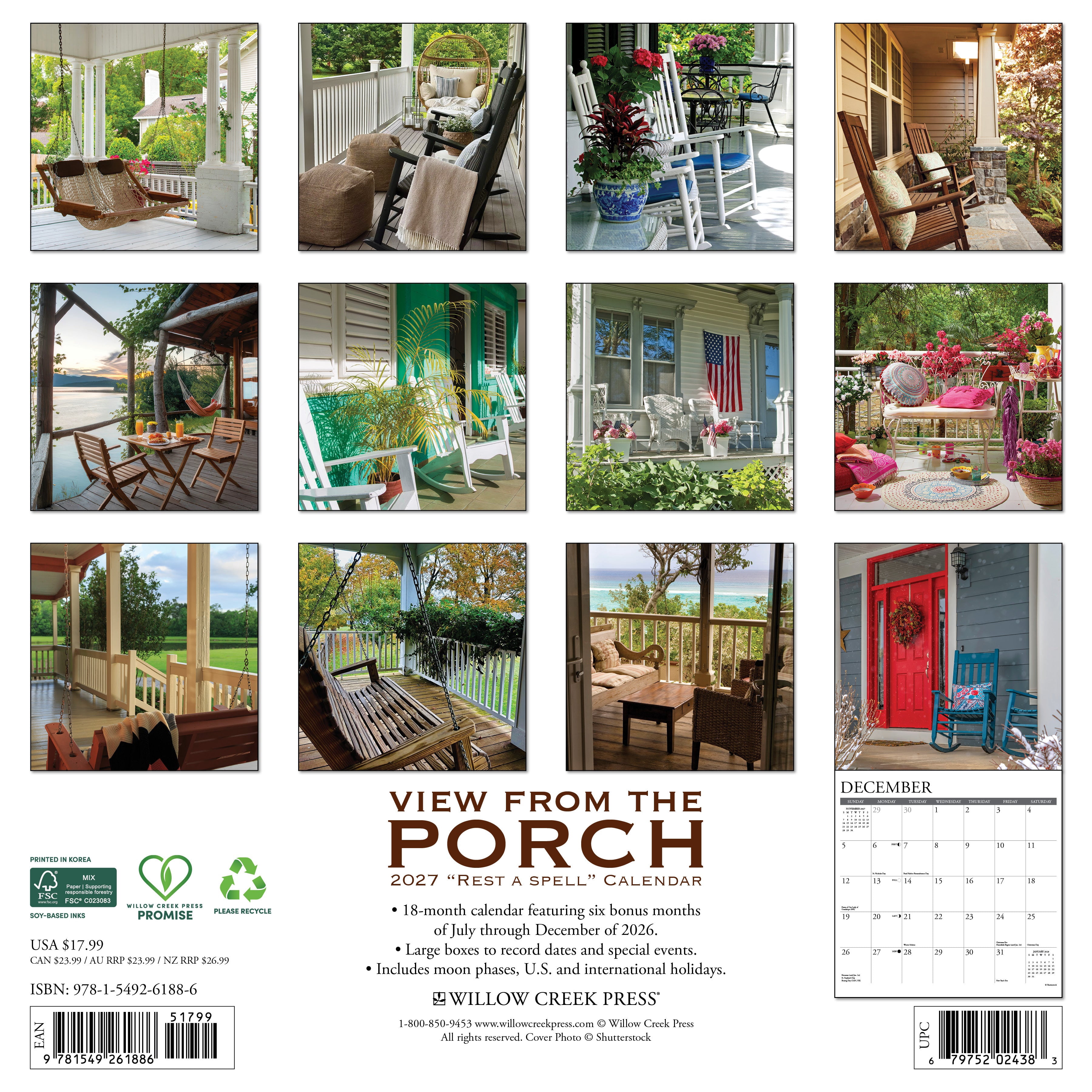 Willow Creek Press, Porch View 2027 Wall Calendar