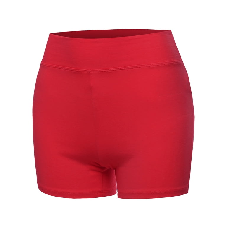 A2Y Women's Basic Solid Premium Cotton High Rise Bike Shorts Ruby