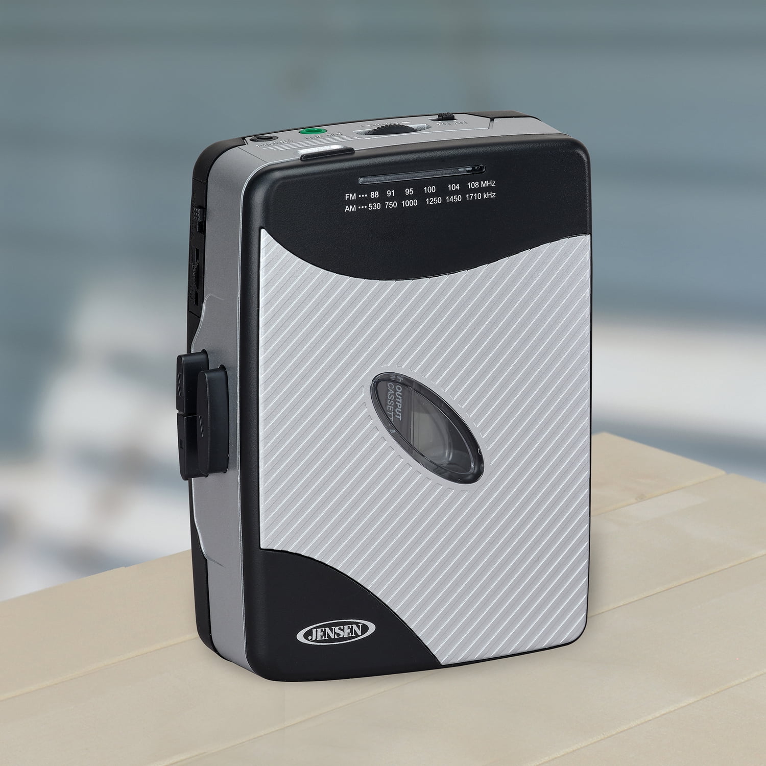 JENSEN Portable Stereo Cassette Player with AM/FM Radio and Earbuds, SCR-75 (Silver/Black), SCR-75-SB