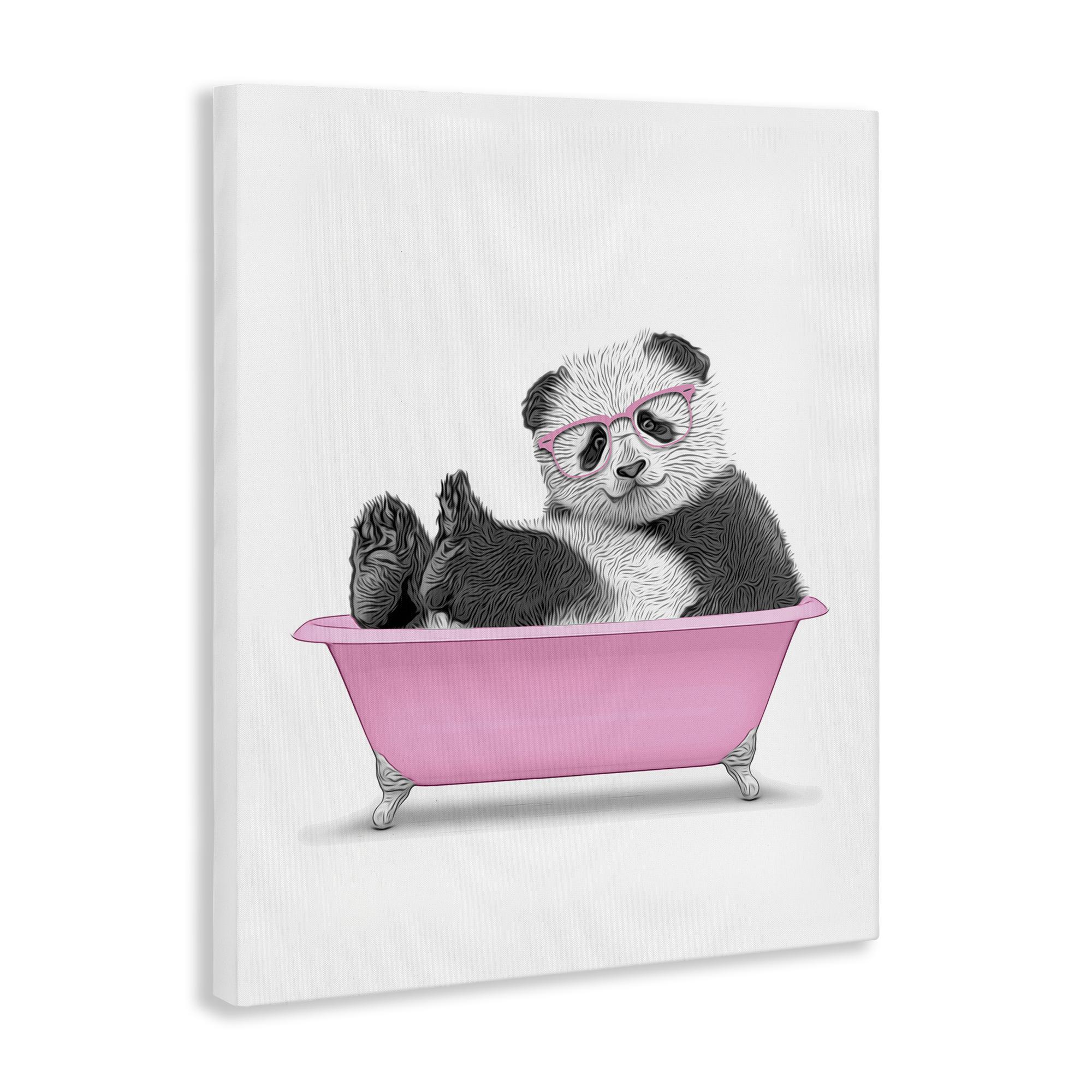 Stupell Industries Pink Hip Panda in Bath Bath & Laundry Painting Wrapped Canvas Art Print Wall Art, 30 x 40