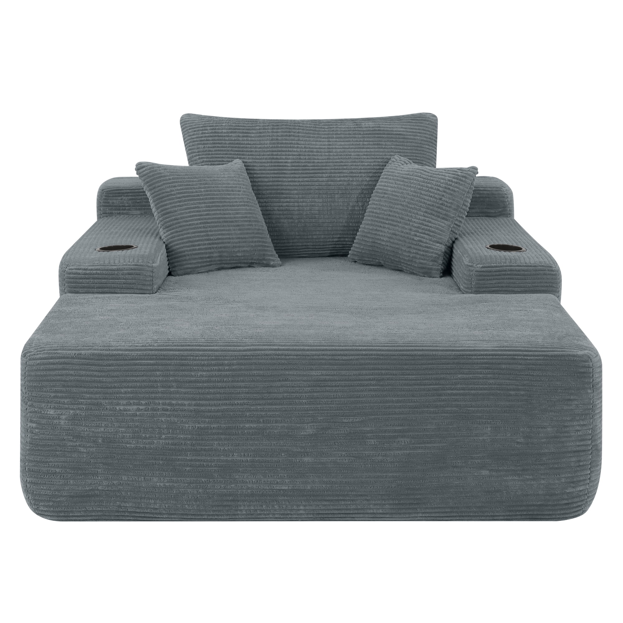 Leumius Boneless Couch, Lounge Chair corduroy with Wide Armrest & Throw Pillows, Cozy Boneless Sleeper Sofa Bed Armchair with Cup Holder for Living Room, Bedroom, No Assembly Required,Grey