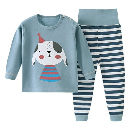 

Cute Fall Outfits For Toddler Baby Soft Pajamas Cartoon Prints Hight Waist Long Sleeve Kid Sleepwear Sets Baby Outfit Sets Unisex Blue 3 Months-6 Months