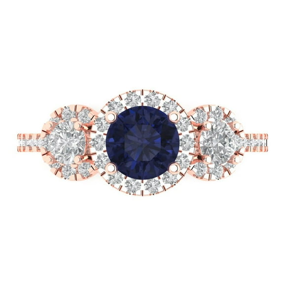 Clara Pucci 14K Rose Gold 1.46ct BlueSapphire Three-Stone Ring for Women