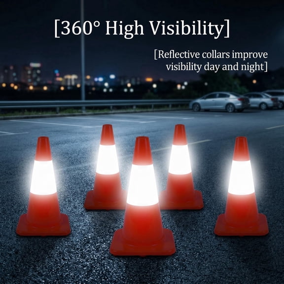 Heavy-Duty Traffic Cones, Safety Cones for Construction Sites and Parking Lot Management, 18-Inch Traffic Safety Cones with Reflective Collars and Weighted Base