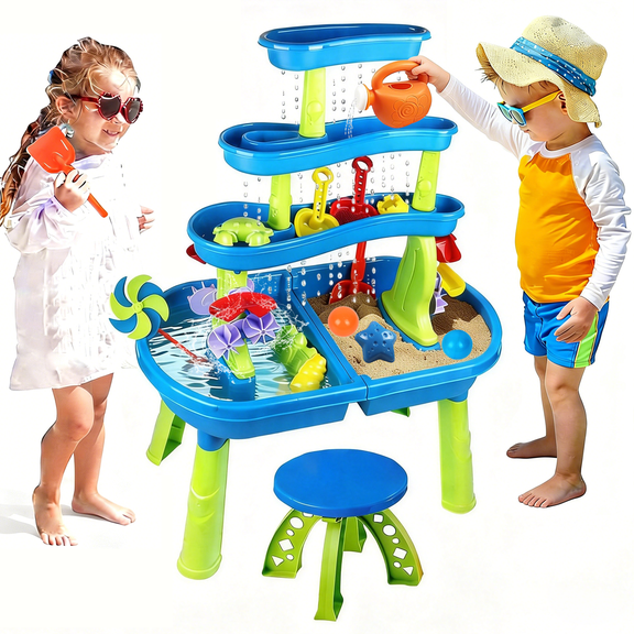 Richgv Sand Water Table for Toddlers 1-3, 4-Tier Water Play Table Outdoor Toys for Kids, Activity Sensory Play Water Table Beach Summer Outside Toys for Boys Girls