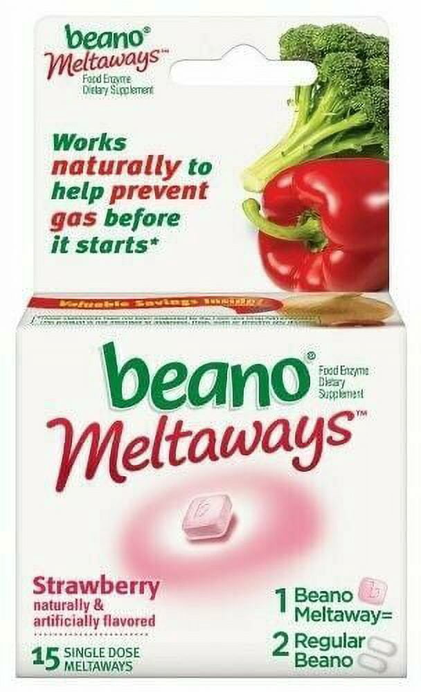 4 Pack - Beano Meltaways Food Enzyme Dietary Supplement 15 Tablets (Strawberry)