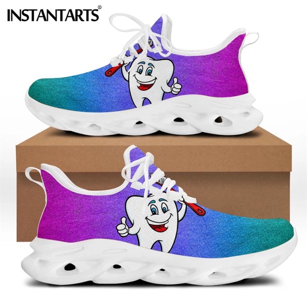 Zapatillas de deporte planas con estampado de diente/diente/dentista para mujer, con degradado, informales, con cordones, para caminar