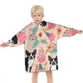 thumbnail image 3 of Pink Boston Terrier and Flower Blanket Hoodies for Kids 6-13YR Oversize Wearable Blanket Hoodies for Boys Girls Teens, 3 of 7