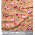 thumbnail image 1 of Soimoi Orange Moss Georgette Fabric Leaves & Peony Floral Print Fabric by the Yard 42 Inch Wide, 1 of 3
