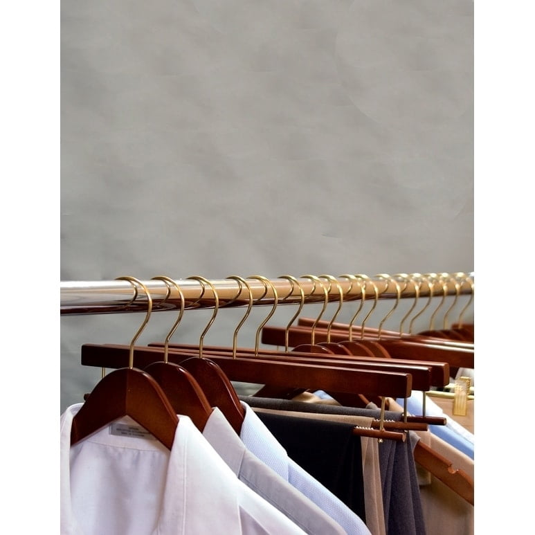 Wood Top Hanger, Box of 25 Space Saving 17 Inch Flat Wooden Hangers w/ Walnut Finish & Brass Swivel Hook & Notches for Shirt Jacket or Dress by International Hanger