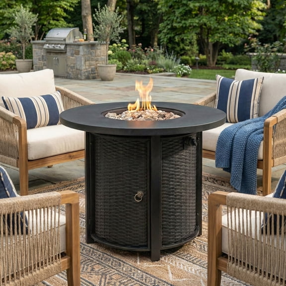 Gearwell Fire Pit Table, 30 Inch Propane Fire Pit Outdoor Fire Table with 50000 BTU Round Steel Burner, Black Gas Patio Heater for Deck Garden Courtyard