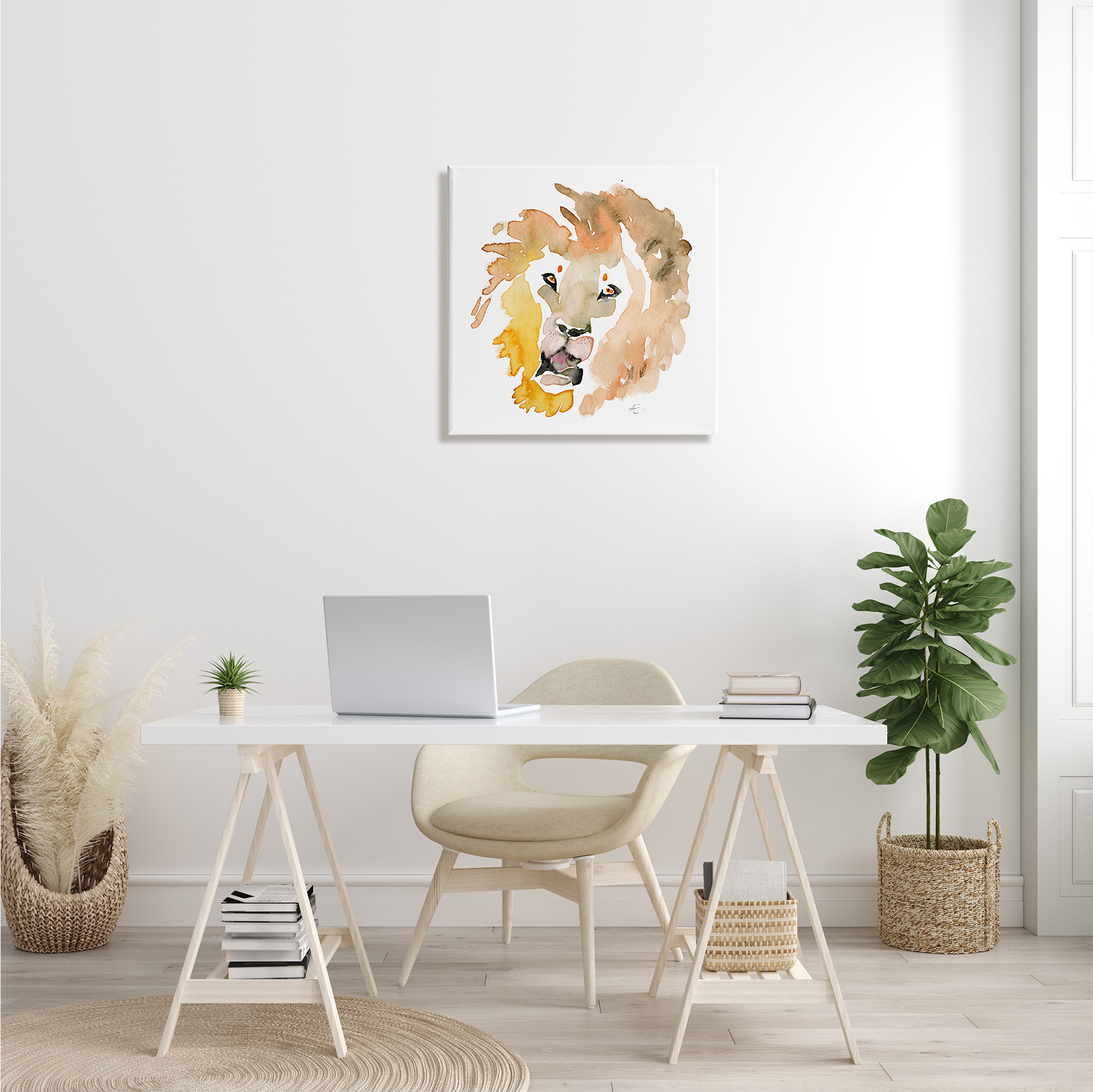 Stupell Industries Lion's Mane Sun Portrait Minimal Safari Animal Animals & Insects Painting Gallery Wrapped Canvas Print Wall Art, 24 x 24