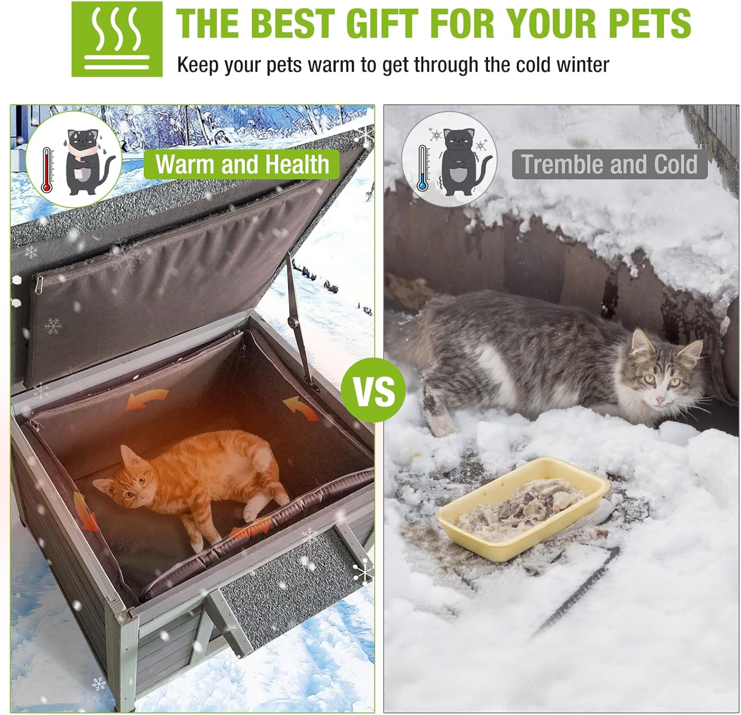MEDEHOO Insulated Outdoor Cat House with Insulated Liner Weatherproof Feral Cat Shelter for Winter