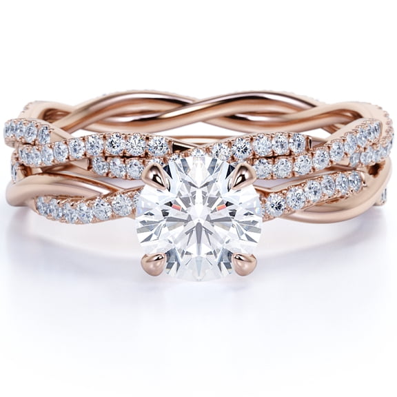 JeenMata 1.75 Carat Round Cut Moissanite Bridal Ring Set in 18k Rose Gold Over Silver Celebrity Ring