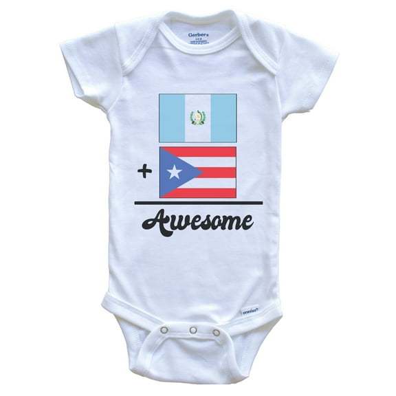 Guatemala Plus Puerto Rico Equals Awesome Cute Guatemalan Puerto Rican Flags Baby Bodysuit, 0-3 months white