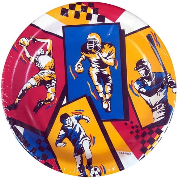 Various All Sports Party Vintage Disposable Paper Plates, 8 Count