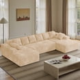 thumbnail image 4 of Daluvenix 131" Modular U-Shaped Sectional Sofa, Oversized Corduroy Couch with Double Chaise, Brown, 4 of 11