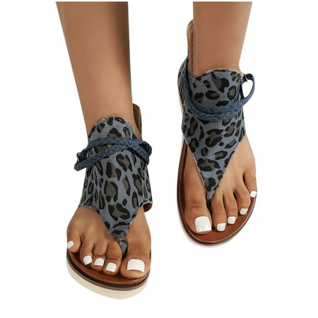 

Summer Flats Roman Braid Back Zip Casual Leopard Solid Color Ladies Sandals