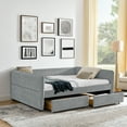 thumbnail image 2 of Grey Boucle Upholstered Daybed with Trundle & 2 Drawers, Queen Size (88"x65.5"x29.5") - Stylish Vertical Stripe Living Room & Bedroom Furniture, Smart Storage, Comfortable Seating, 2 of 18