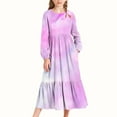 thumbnail image 1 of Vestido infantil de poliéster con estampado degradado, manga larga, cuello redondo, bolsillos laterales, falda larga para niña, 1 of 6