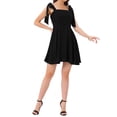 thumbnail image 1 of Vestido mini casual de tirantes espagueti para mujer con hombros atados y fruncido, color negro, 1 of 6