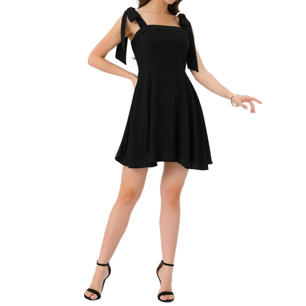 Vestido mini casual de tirantes espagueti para mujer con hombros atados, smock, XS, negro