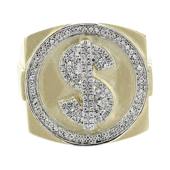 Midwest Jewellery 10K Gold Mens Diamond Ring Dollar Sign 3/8ctw Big Look Pinky Fashion Ring 21mm