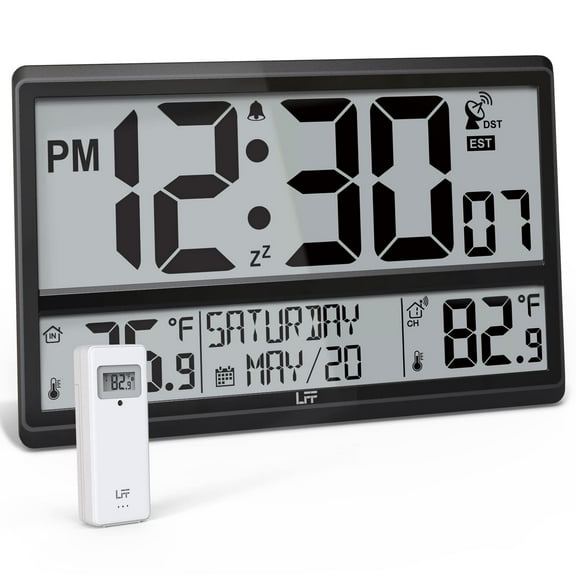 LFF Atomic 14.20" Digital Outdoor Wall Clock, Battery Operated