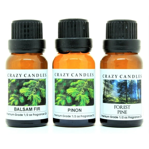 3 Bottles Set, 1 Pinon, 1 Forest Pine, 1 Balsam Fir 1/2 Fl Oz Each 15ml Premium Grade Scented Fragrance Oils By Crazy Candles