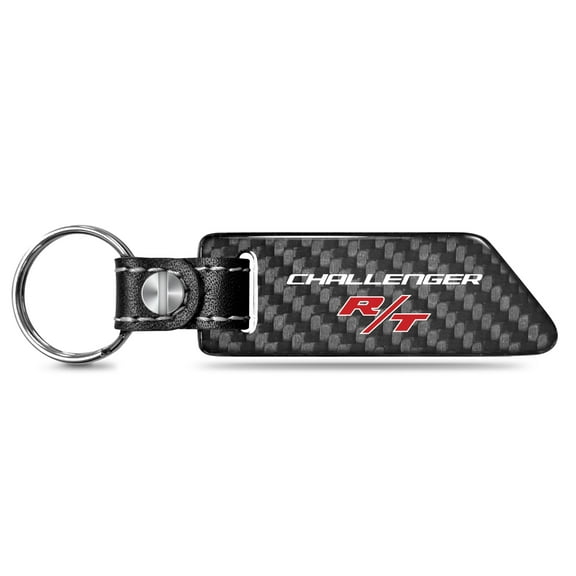 Dodge Challenger R/T Real Carbon Fiber Blade Style Black Leather Strap Key Chain