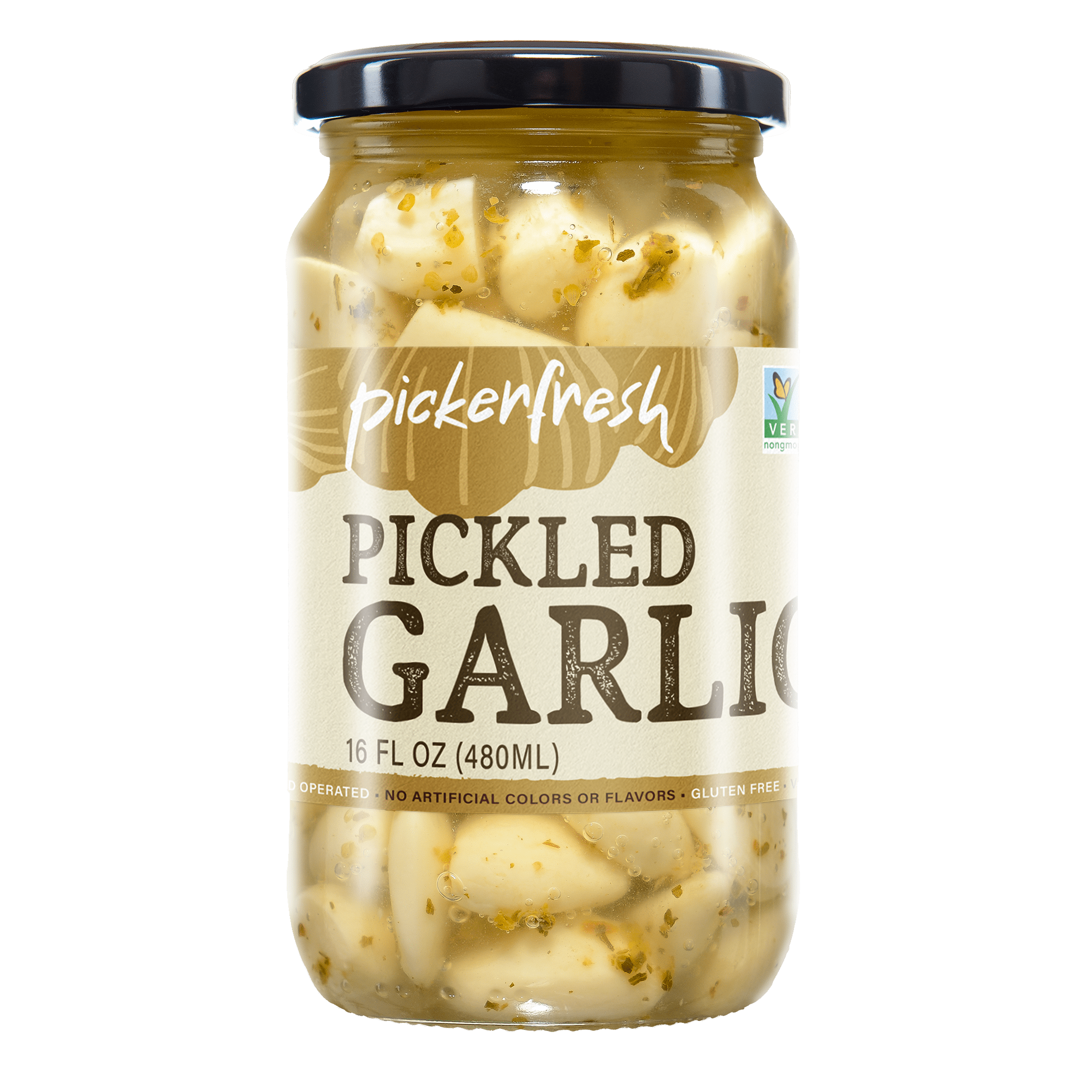 (6 pack) Pickerfresh Pickled Garlic, 16oz Glass Jar, 1 count