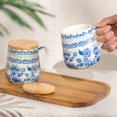 thumbnail image 2 of Taimei Teatime Coffee Mug with Lid, Set of 2, 16.5 Ounces, Ceramic Coffee Mugs with Handpainted Blue and White Floral Pattern, 2 of 7