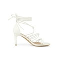 thumbnail image 3 of BLISSFUL STEP Women's Lace Up Strappy Block High Heels Sandals White 6, 3 of 7
