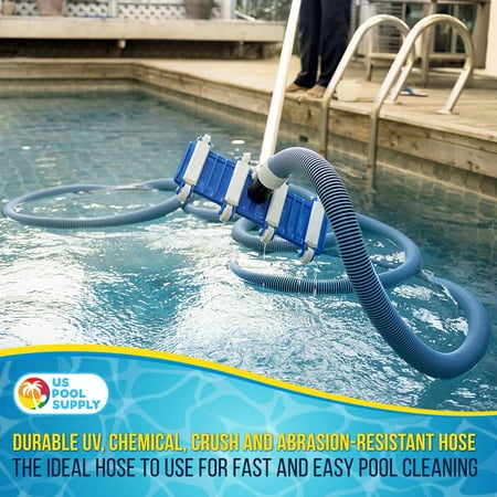 Blue 25Ft U.S. Pool Supply 1-1/2 x 25 Foot Professional Heavy Duty Spiral Wound Swimming Pool Vacuum Hose with Kink-Free Swivel Cuff, Flexible - Connect to Vacuum Heads, Skimmer, Filter Pump Inlet, Accessories