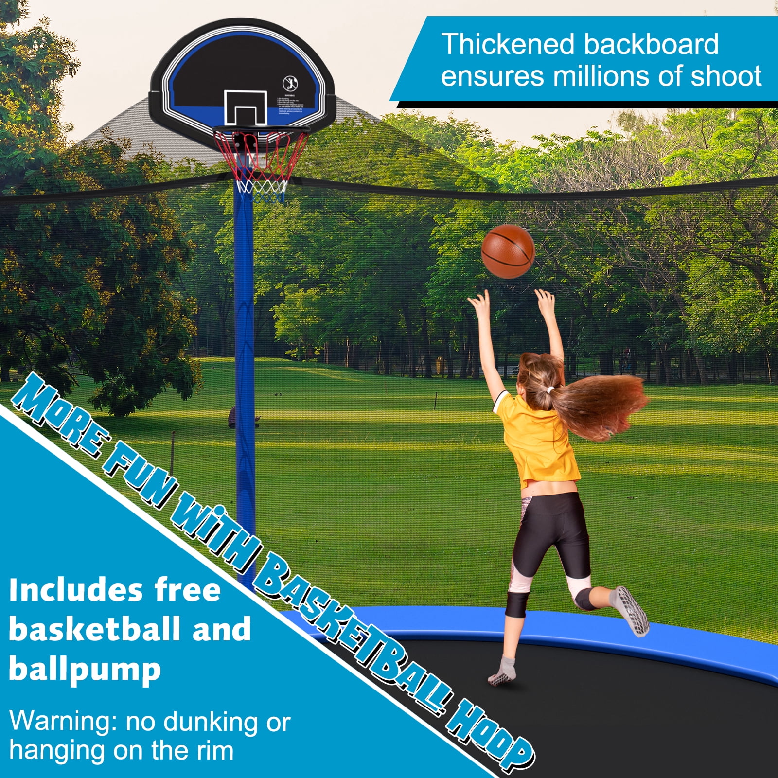 Infans 12FT Outdoor Large Trampoline Safety Enclosure Net w/ Basketball Hoop Stepper