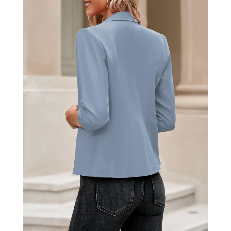 luvamia Women's Blazer 3/4 Ruched Sleeve Padded Shoulder Lightweight Work  Office Blazer Jacket Size L Fit Size 12 Size 14