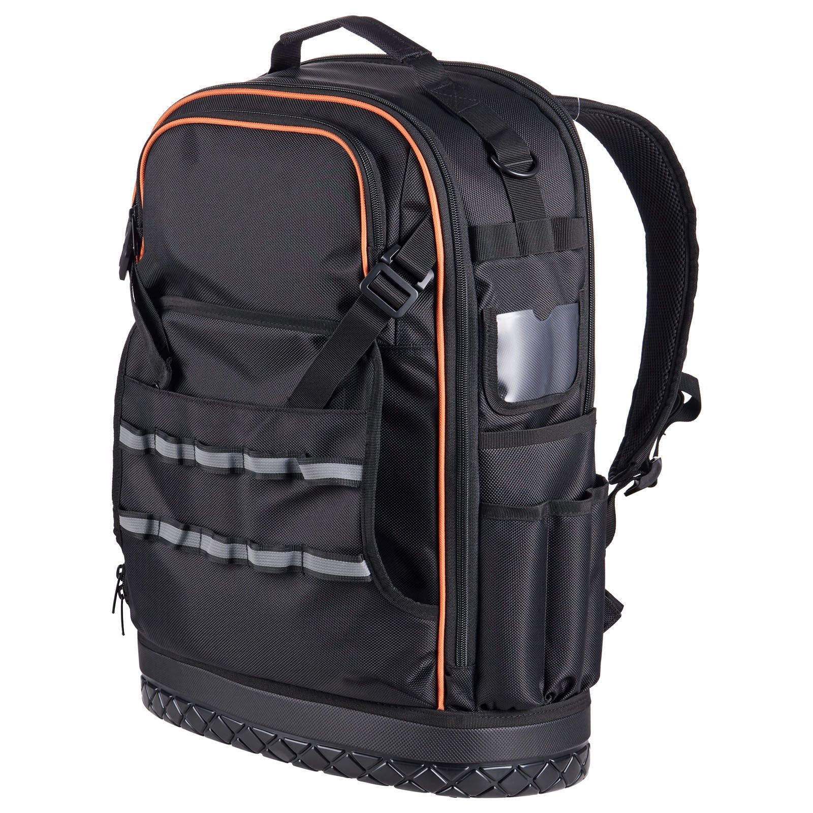 Tool Backpack 65 Pockets, 70 lbs Capacity, 1680D Oxford Fabric, Laptop Compartment, Molded Base, for Electrician Plumber HVAC