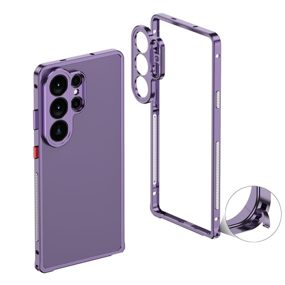 ELEHOLD For Samsung Galaxy S26 Ultra Case, Metal Frame Heat Dissipation Net Detachable Lens Cap Rugged Shockproof Bumper Frame Phone Case Cover, Purple